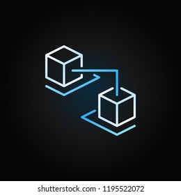 Blockchain cubes creative line icon. Blockchain technology vector sign in outline style on dark background