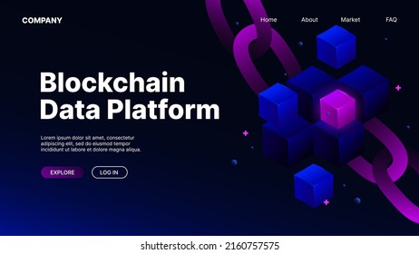 Blockchain Data Platform. Landing Page Template. Vector illustration