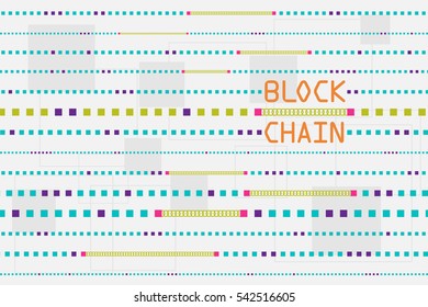 Blockchain and database concept. The block of data floating across with chain and wording.