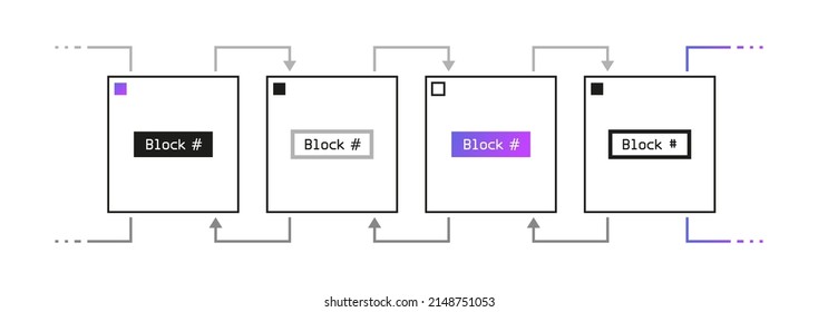 Blockchain decentralized network connect system template design vector. Crypto currency digital smart contract protocol contain cryptography hash, transaction data.