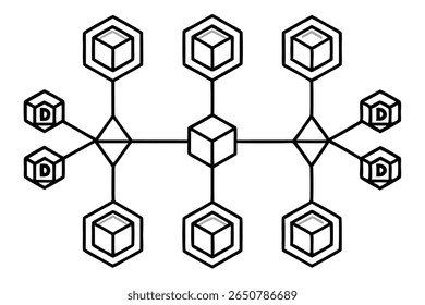 blockchain diagram line art decentralized finance nodes data visualization.