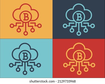 Plantilla de logotipo de nube digital de Blockchain, icono plano simple de tecnología, digital, nube