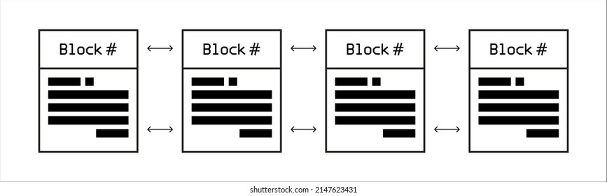 Dezentralisierter, digitaler Blockchain-Dokumentsystem-Designvektor. Crypto Währung digital smart contract protokoll enthält kryptographischen Hash, Transaktionsdaten, globale verlinkte Netzwerk. 