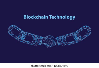 Blockchain digital technology handshake of people vector. New methods of earning money, people hands, making agreements and business financial deals