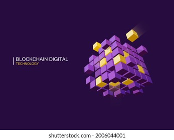 Blockchain digital technology. Perspective Illustration about blockchain.