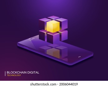 Blockchain digital technology. Perspective Illustration about blockchain.