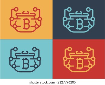 Blockchain Digital Wallet Logo Template, Simple Flat Icon of wallet,bitcoin,digital