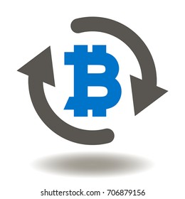 Blockchain Digital Web Money Transfer Vector Icon. Circular Arrows Bitcoin Illustration. Online banking finance transferring sign. Financial refresh, rotation electronic technoology. Mining.