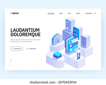 Blockchain Ecosystem and Digital Asset Exchange concept landing page. Platform for earning cryptocurrency, mining bitcoin, trading. Vector illustration of people isometry scene for web banner design