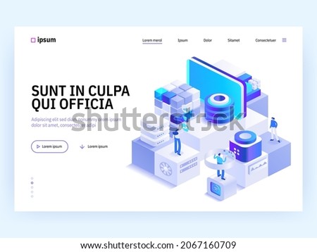 Blockchain Ecosystem and Digital Asset Exchange concept landing page. Investment at crypto business, cryptocurrency mining, banking. Vector illustration of people isometry scene for web banner design