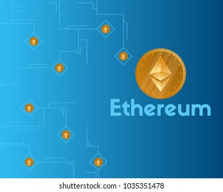 Blockchain ethereum cryptocurrency on blue background