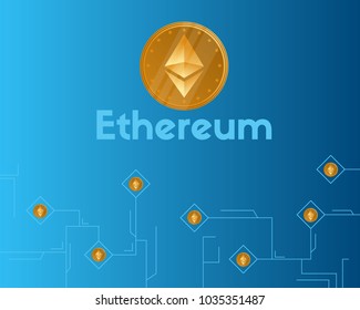 Blockchain ethereum cryptocurrency on blue background
