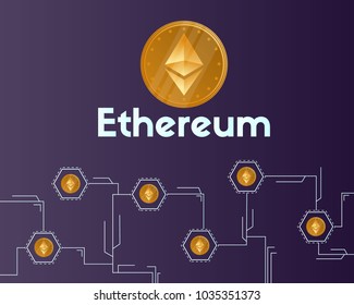 Blockchain ethereum cryptocurrency on dark background