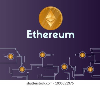 Blockchain ethereum cryptocurrency on dark background