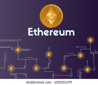 Blockchain ethereum cryptocurrency on dark background