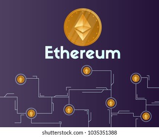 Blockchain ethereum cryptocurrency on dark background