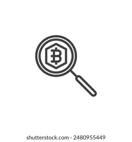 Blockchain Explorer line icon. linear style sign for mobile concept and web design. Magnifying glass and bitcoin outline vector icon. Symbol, logo illustration. Vector graphics