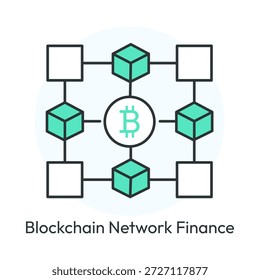 Icono del ecosistema de la red de finanzas de blockchain y criptomonedas con trazo editable.