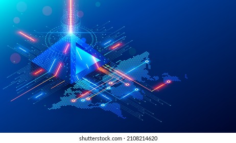 Blockchain Fintech Isometric Concept. Cryptocurrency Mining Technology. Financial Pyramid In Internet. Block Chain Online Crypto Exchange. Mining, Transaction Digital Money. Big Data Analytics.