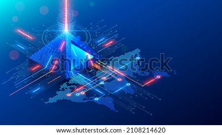 Blockchain fintech isometric concept. Cryptocurrency mining technology. Financial pyramid in internet. Block chain online crypto exchange. Mining, transaction Digital Money. Big Data analytics.