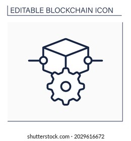 Blockchain functions line icon. Exchange, transfer and control. Cryptocurrency service. Virtual wallet. Digital money, finance system. Digital asset. Isolated vector illustration. Editable stroke