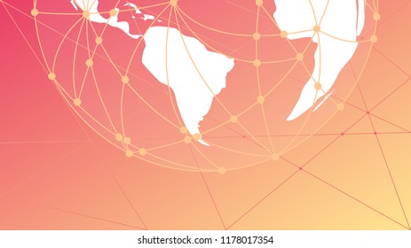 Blockchain Futuristic technology hud ui background with world globe and blockchain polygon peer to peer network. Global cryptocurrency blockchain business banner concept. Different World locations