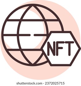 Blockchain global NFT, illustration or icon, vector on white background.