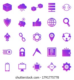 Blockchain gradient icons on white background, stock vector
