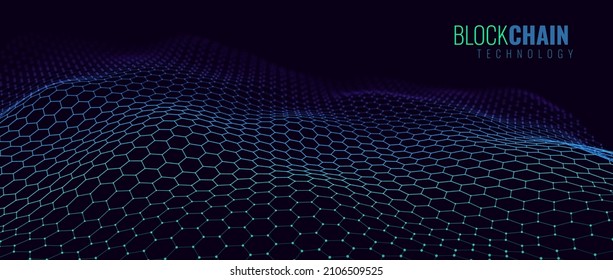Blockchain Hexagon Grid. Cryptocurrency Technology Vector Background. Abstract Fintech Concept. 3D Vector Illustration.