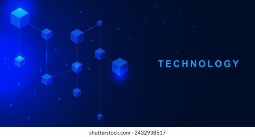 Holograma Blockchain para el concepto de criptomoneda. Innovación digital, fintech y fondo de concepto de dinero digital. Ilustración vectorial. 