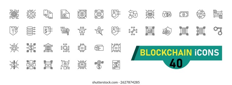 Blockchain icon collection, with editable stroke. Blockchain thin line icon set. Vector illustration.