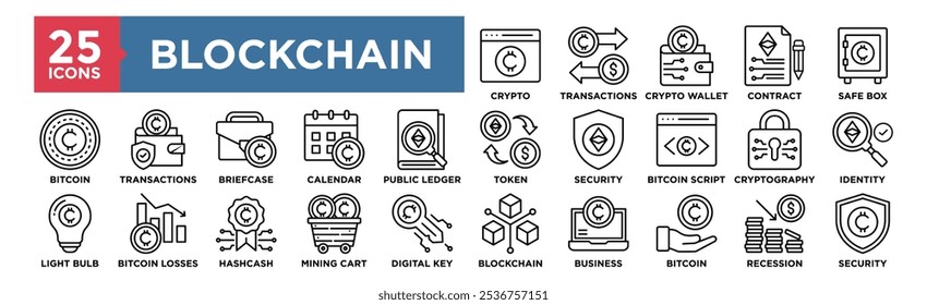 Blockchain icon collection set. Containing design digital, blockchain, business, technology, network, tech
