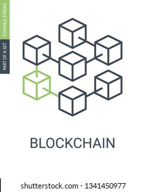 Blockchain Icon Consists of Blocks Connected in Chain