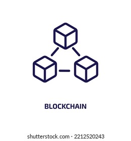 icono de blockchain de cryptocurrency collection. Pequeña cadena de bloqueo lineal, digital, icono de contorno de negocio aislado en fondo blanco. Señal de la cadena de bloqueo del vector de línea, símbolo para web y móvil