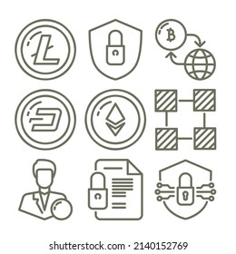 blockchain icon design
with outline style