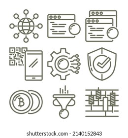 blockchain icon design
with outline style