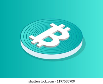 Blockchain icon isolated isometric 3d vector. Coin of cryptocurrency with lines and logotype of current. Financial element digital, virtual money