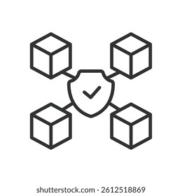 Blockchain, icon in line design. Blockchain, blockchains technology, blockchaisn network, crypto blockchain, distributed ledger on white background vector. Blockchain, editable stroke icon