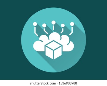 Blockchain icon with long shadow. Simple illustration isolated for graphic and web design.