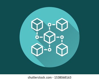Blockchain icon with long shadow. Simple illustration isolated for graphic and web design.