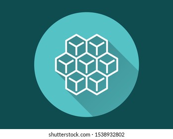 Blockchain icon with long shadow. Simple illustration isolated for graphic and web design.
