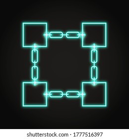Blockchain icon in neon line style. Cryptocurrency data symbol. Vector illustration.