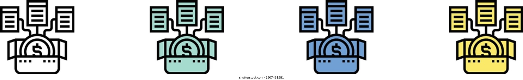 blockchain icon. Outline, Green, Blue and Yellow Style Design Isolated On White Background