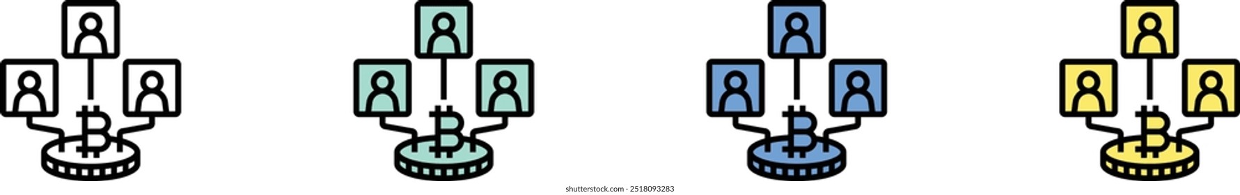 blockchain icon. Outline, Green, Blue and Yellow Style Design Isolated On White Background