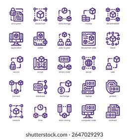 Blockchain Icon pack for your website, mobile, presentation, and logo design. Blockchain Icon line basic color design. Vector graphics illustration and editable stroke.