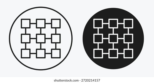 Icono de blockchain que representa la tecnología descentralizada, las transacciones seguras, la criptomoneda y los sistemas de registro digital distribuido.