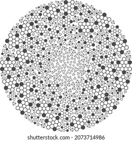 Mosaico redondeado de rotación de icono de la cadena de bloqueo. Los signos de la cadena de bloqueo se unen en una estructura de mosaico circular. Collage de clúster de redondeo de abstracción diseñado a partir de elementos de cadena de bloqueo habituales.