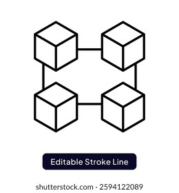 Blockchain Icon for Secure Digital Transactions. Outline icon