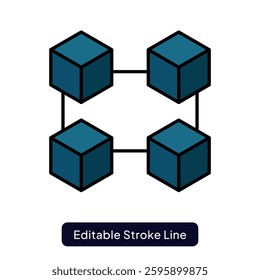 Blockchain Icon for Secure Digital Transactions. Filled line icon