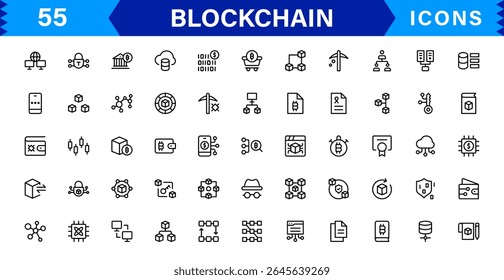 Blockchain Icon Set Apresentando Criptomoeda, Razão, Segurança, Tokens e Contratos Inteligentes em um design de vetor limpo, profissional e otimizado para SEO